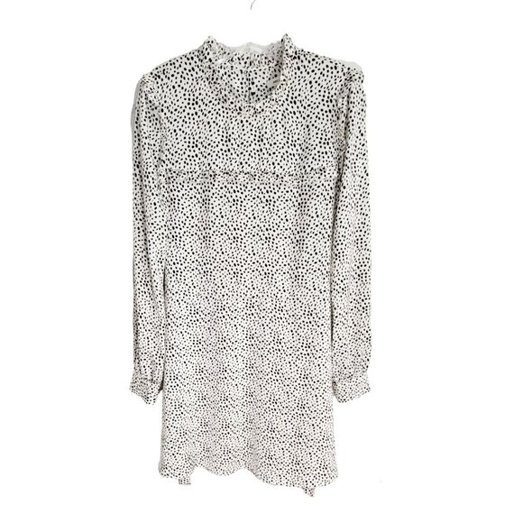 Avec Les Filles Women's White Dots Spots‎ A-line Ruffled Dress Tie Waist Size M - Picture 1 of 11